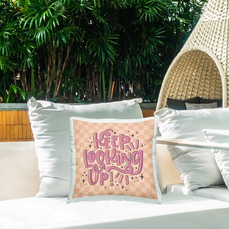 Stupell Keep Looking Up on Checkered Printed Outdoor Throw Pillow Design by Sarah Hickman