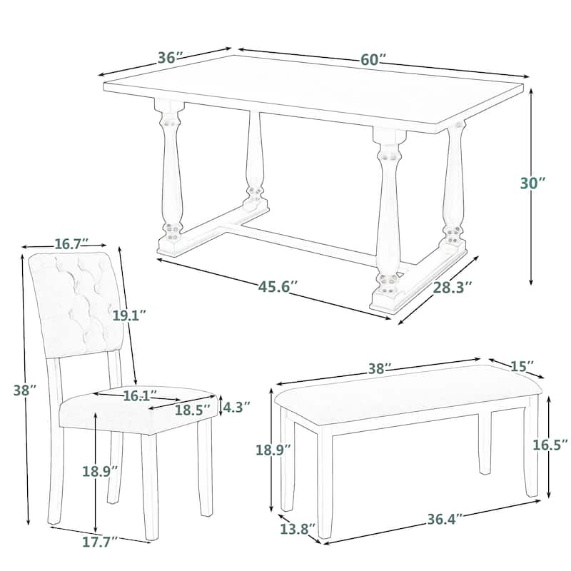 6-Piece Dining Table and Chair Set with Special-shaped Legs and Foam-covered Seat Backs&Cushions for Dining Room (Gary)