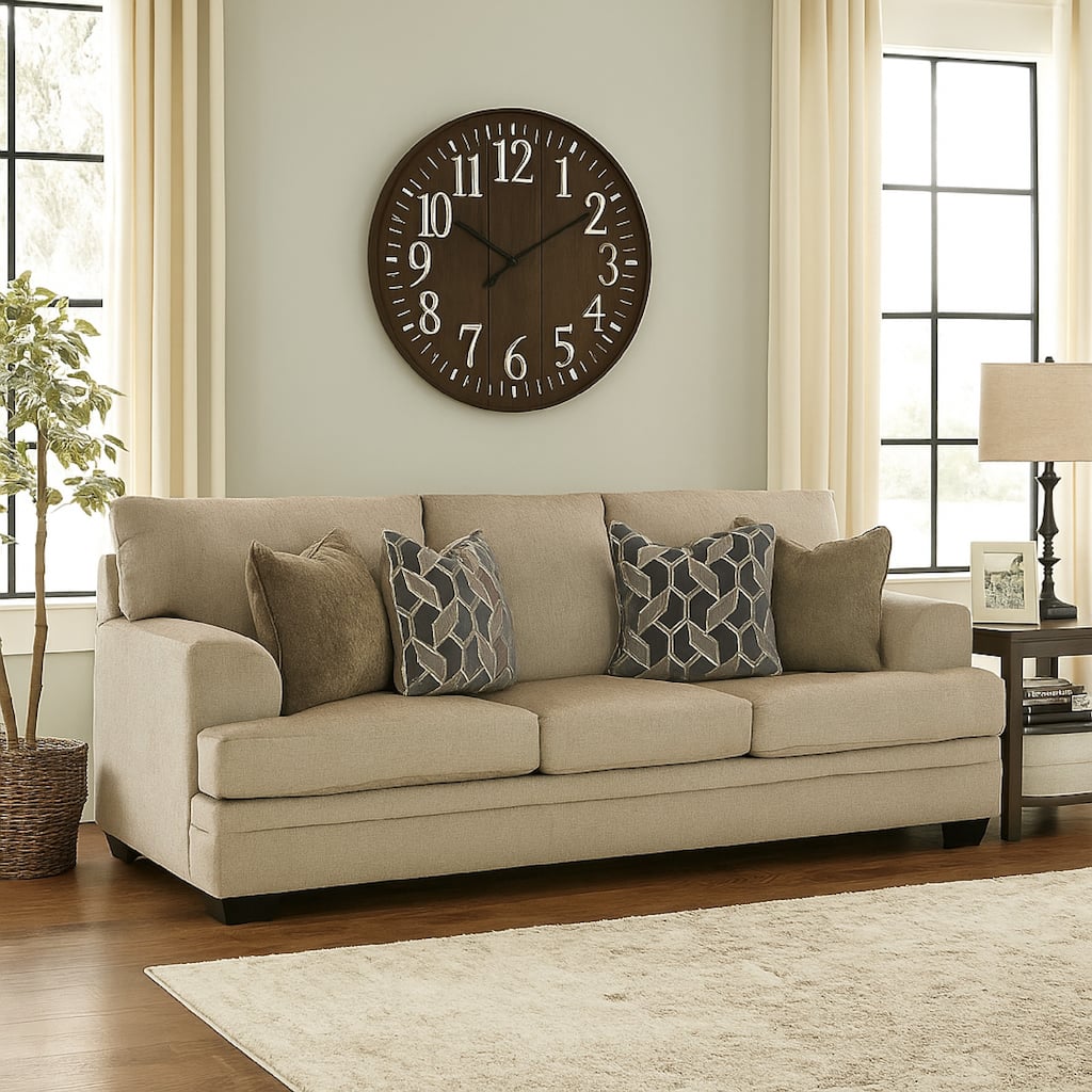 Ead Sofa, 4 Accent Pillows, Taupe Brown Polyester, Sag Resistant
