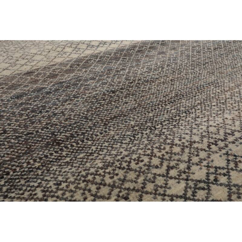 Beige Tibetan Wool & Bamboo Silk Hand Knotted Rug Geometric Style - 8' x 10'