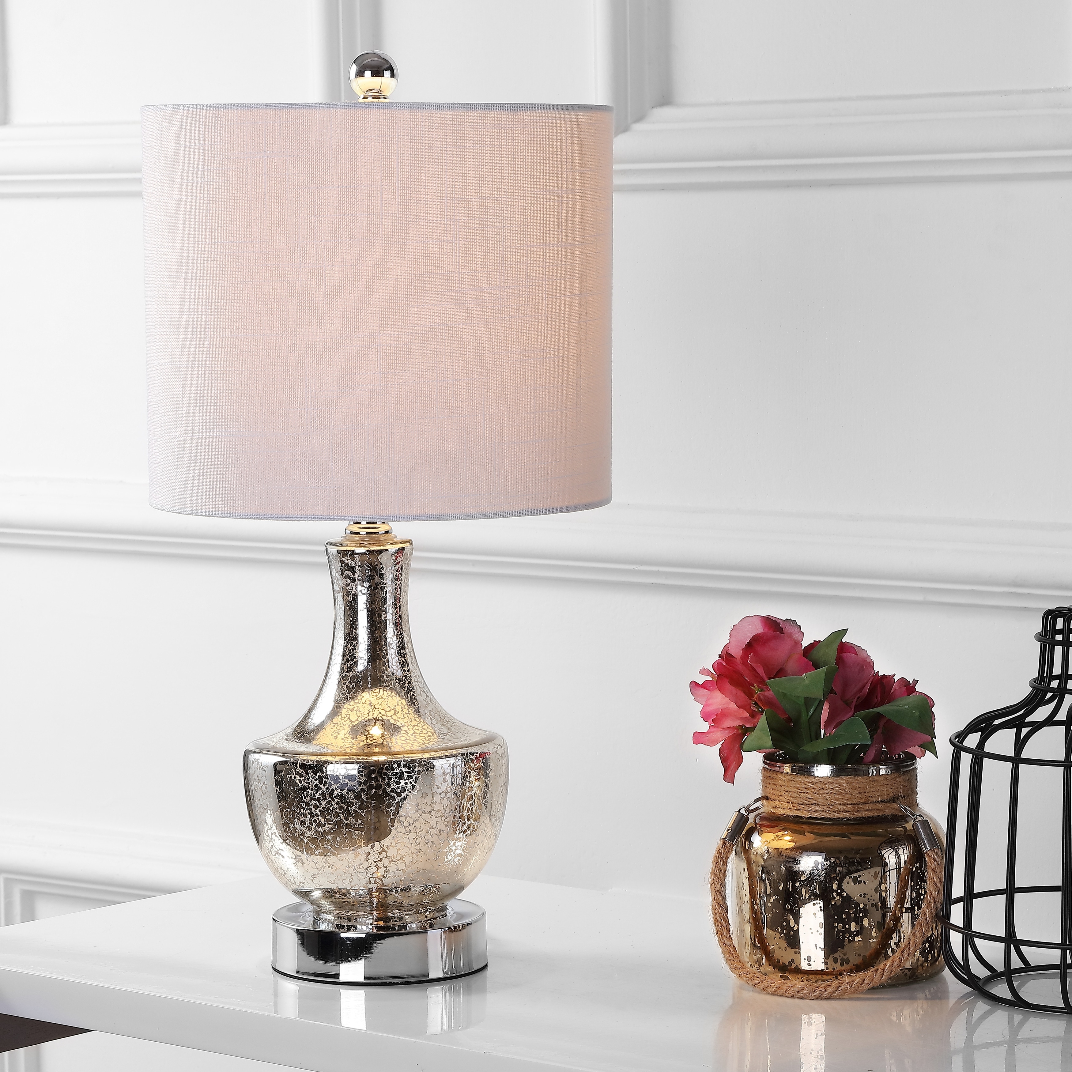 JONATHAN Y Colette 20" Mini Glass LED Table Lamp, Silver