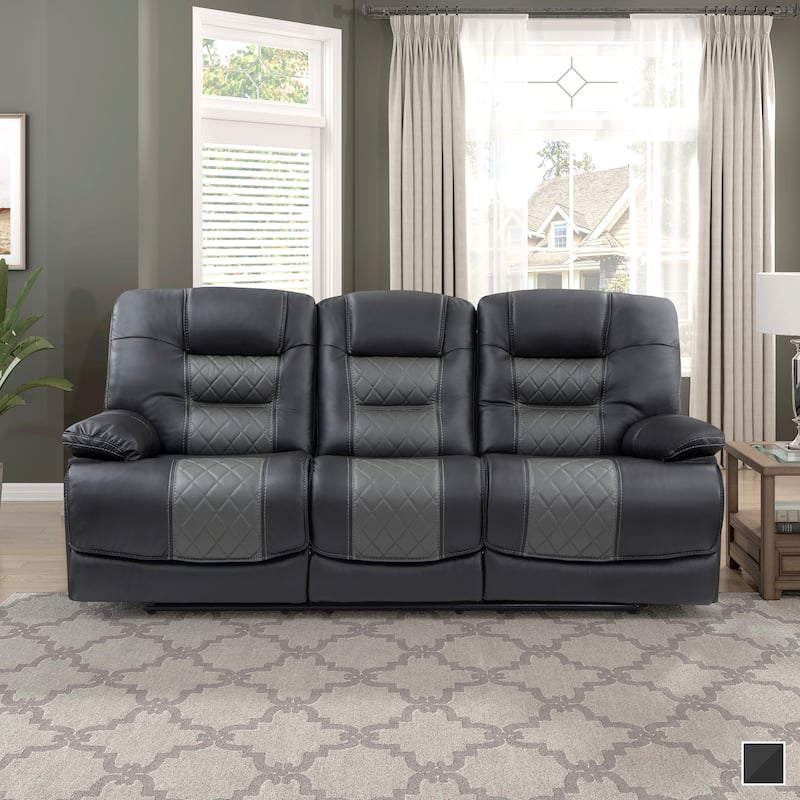 Emory Breathable Faux Leather Manual Double Reclining Sofa