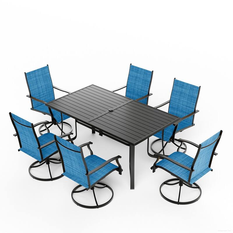 Patio Dining Set w Textilene / Swivel Rocking Chairs, Outdoor Table & Chairs w Adjustable Umbrella Hole, 5/7/9-Piece Garden Set