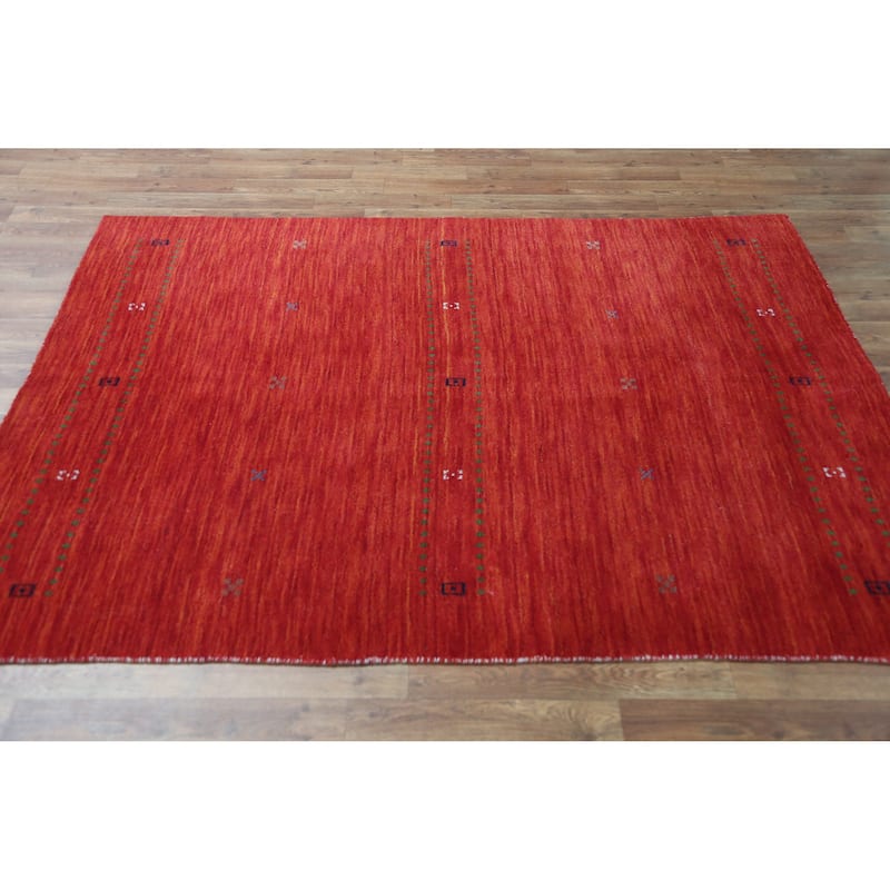 Modern Tribal Gabbeh Indian Rug Handmade Orange Wool Carpet - 4'6" x 6'4"