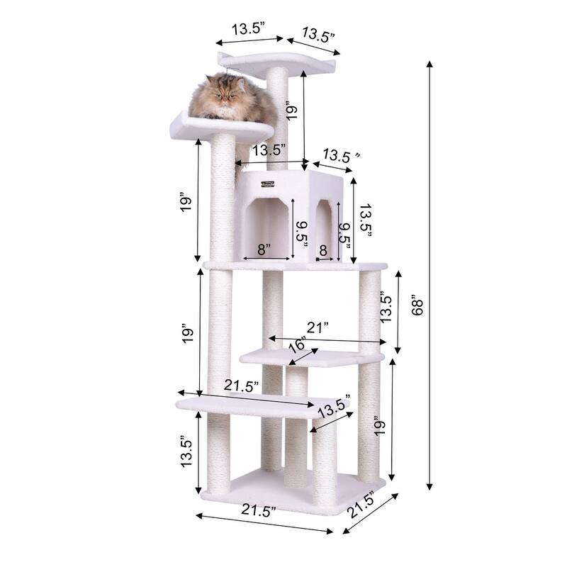 Real Wood B6802 Classic Cat Tree In Ivory 6 Levels Condo