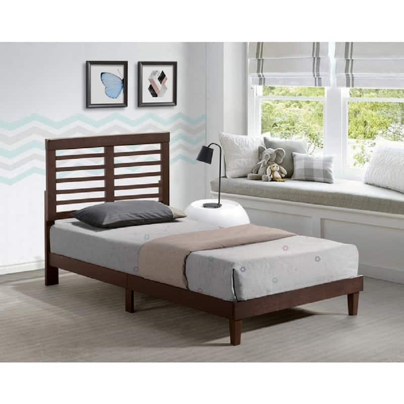 Mid-Century Modern Woden Platform Bed with Headboard, Brown - Twin XL
