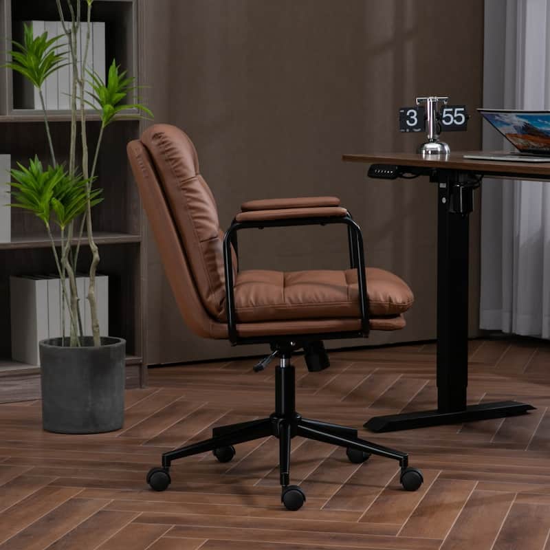 Upholstered home office chair with wheels and arms