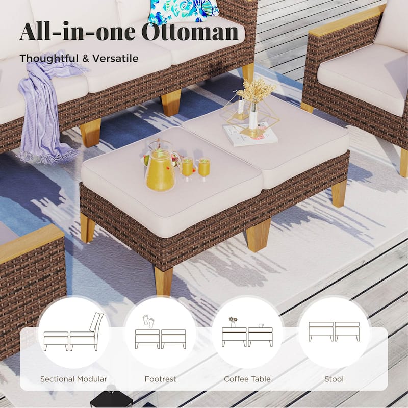 10 Piece Patio Wicker Rattan Furniture Set, Half-Moon Rattan Conversation sets with 2 X Swivel Chair Sofa and Firepit Table