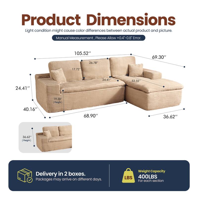 HOOOWOOO Upholstered Fabric Sectional Sofa Couch with Chaise