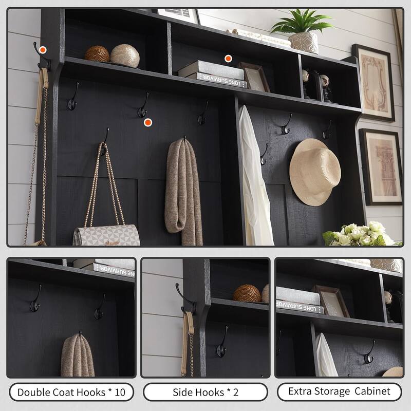 Farmhouse Entryway Bench with Coat Rack, with Shoe Storage Bench