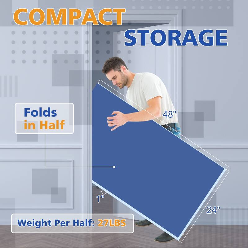 8ft Blue Mid-Size Ping Pong Conversion Top Foldable & Portable Table Tennis Table Top for Indoor Games
