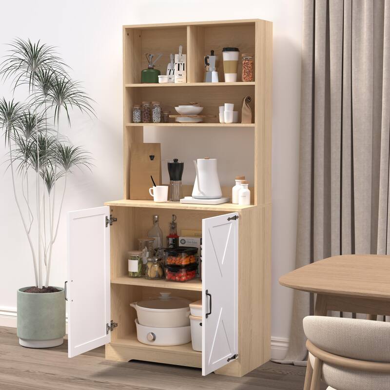 Kitchen Pantry Cabinet with 2 Doors, Freestanding Larder Cupboard with Shelves, Kitchen Hutch Cabinet with Microwave Stand