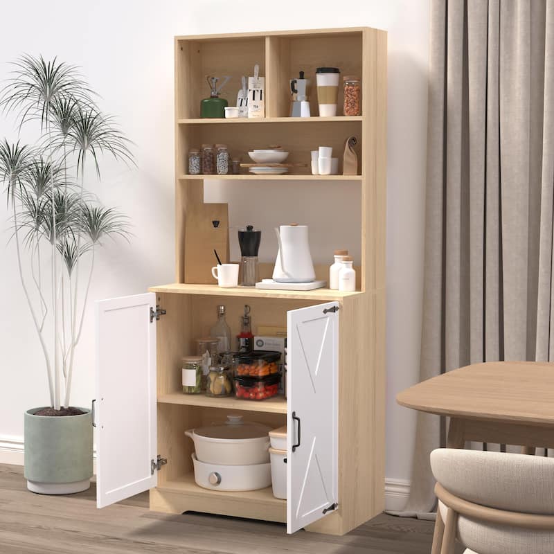 Kitchen Pantry Storage Cabinet with Doors and Shelves, 3-Tier Freestanding Larder Cupboard for Kitchen Organization