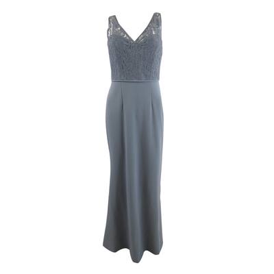 Adrianna Papell Women's Illusion Lace Gown (2, Dusty Blue)