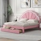 preview thumbnail 13 of 17, Elegant Queen Bed with Seashell Headboard, LED Lights, and Dual Storage Drawers Pink