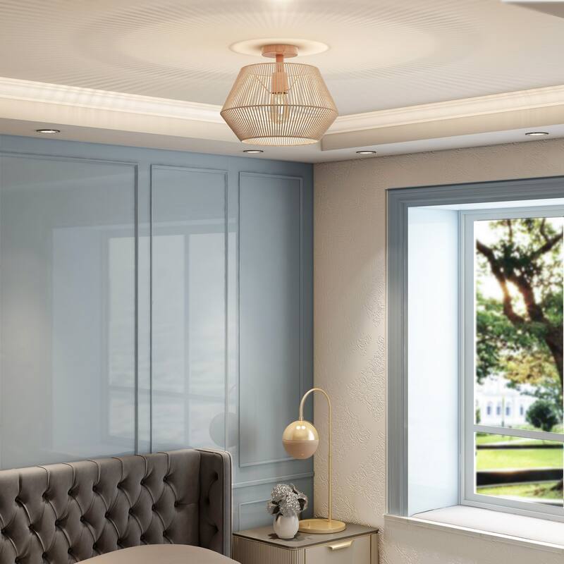 Handwoven Rattan Pendant Fixture Retro Boho Pendant Light - Natural