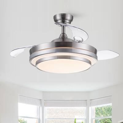 Modern 42 in. Indoor Nickel Retractable Blades Ceiling Fan with Light Kit and Remote Control - 42 Inches