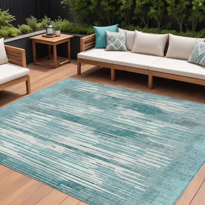 HomeRoots Striped Transitional Rectangle Outdoor Rug