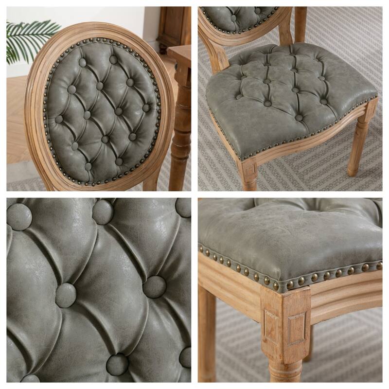 Dining Chair with Nailhead Trim Solid Wood Frame Antique Painting Style Set of 2 - as picture