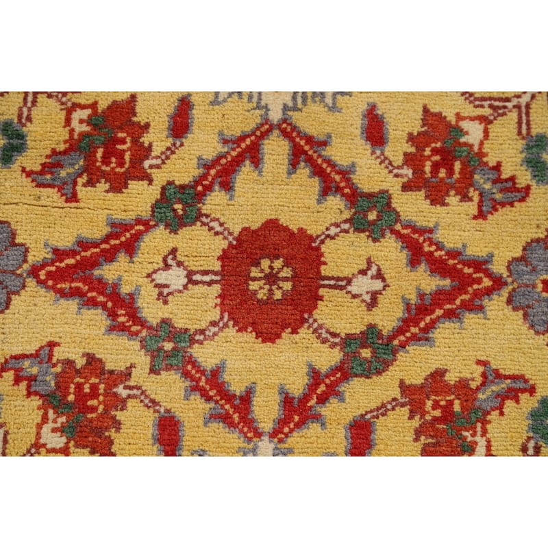 Yellow Kazak Oriental Foyer Rug Hand-Knotted Floral Wool Carpet - 2'0" x 3'0"