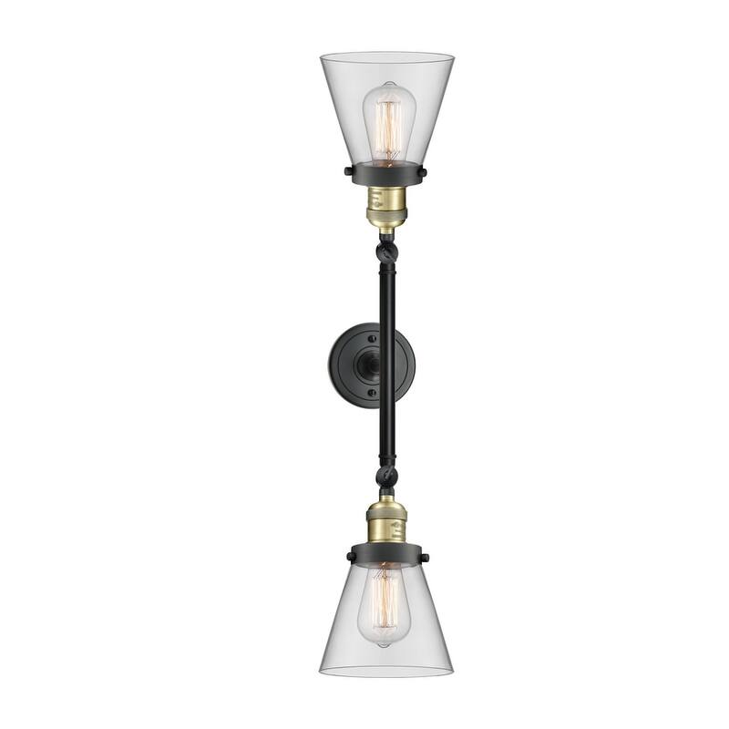 Innovations Lighting Small Cone 2 Light 23" Wide Bathroom Vanity Light - Black Antique Brass / Clear
