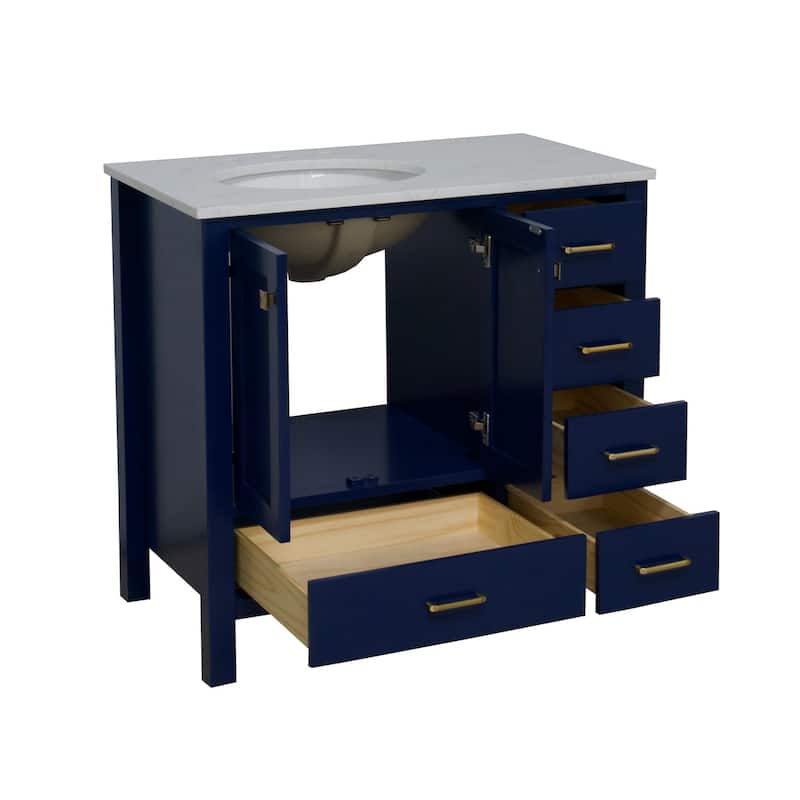 KitchenBathCollection Horizon 36" Bathroom Vanity with Engineered Carrara Top