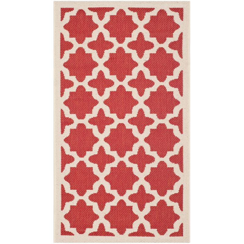 SAFAVIEH Courtyard Dorthey Indoor/ Outdoor Waterproof Patio Backyard Rug - 2' x 3'7" - Red/Bone