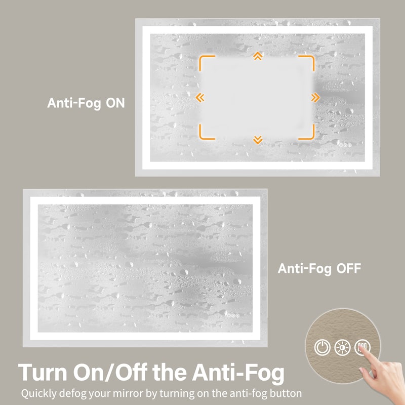 Silver Frameless LED Bathroom Mirror with Tempered Glass, Anti-Fog - 60" W x 36" H