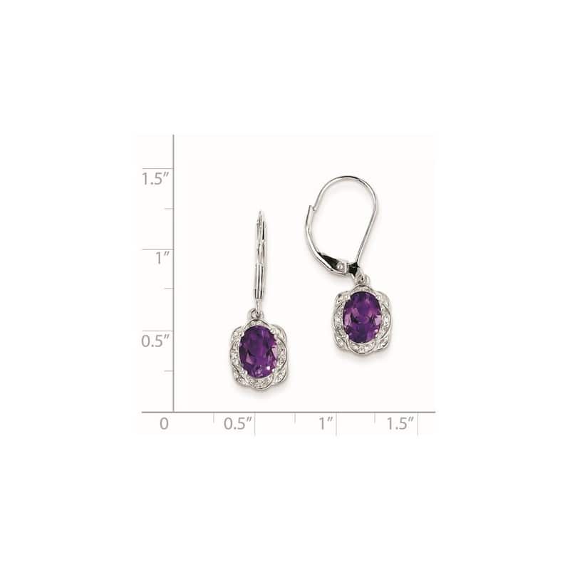 Curata 925 Sterling Silver Dangle Polished Open back Leverback Diamond Amethyst Earrings - 28x9mm Wide