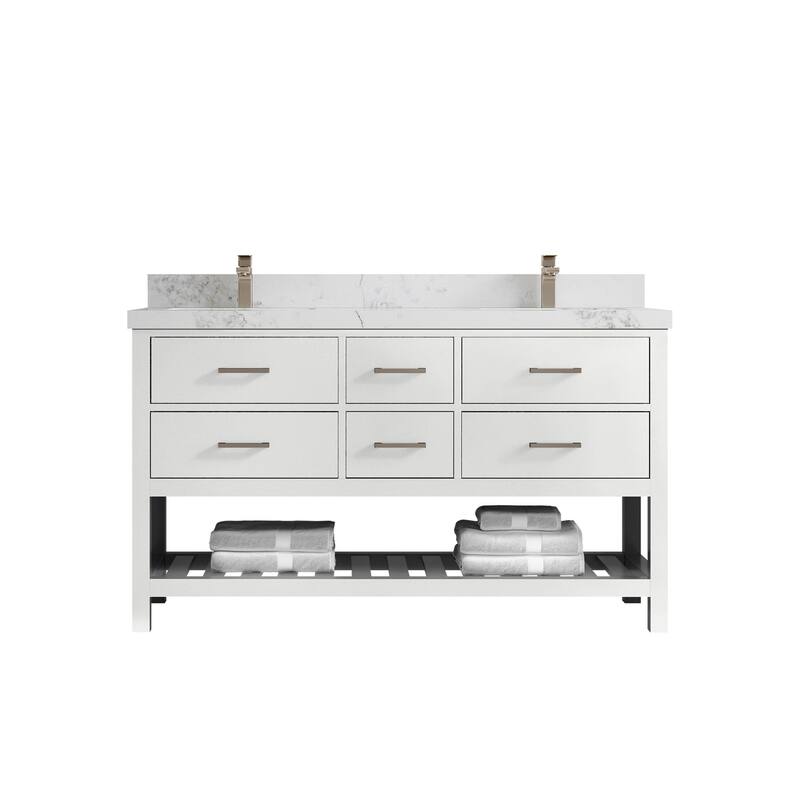Willow Collections 60 in. W x 22 in. D Parker Double Sink Bathroom Vanity with Countertop - 2" Calacatta Nuvo - White