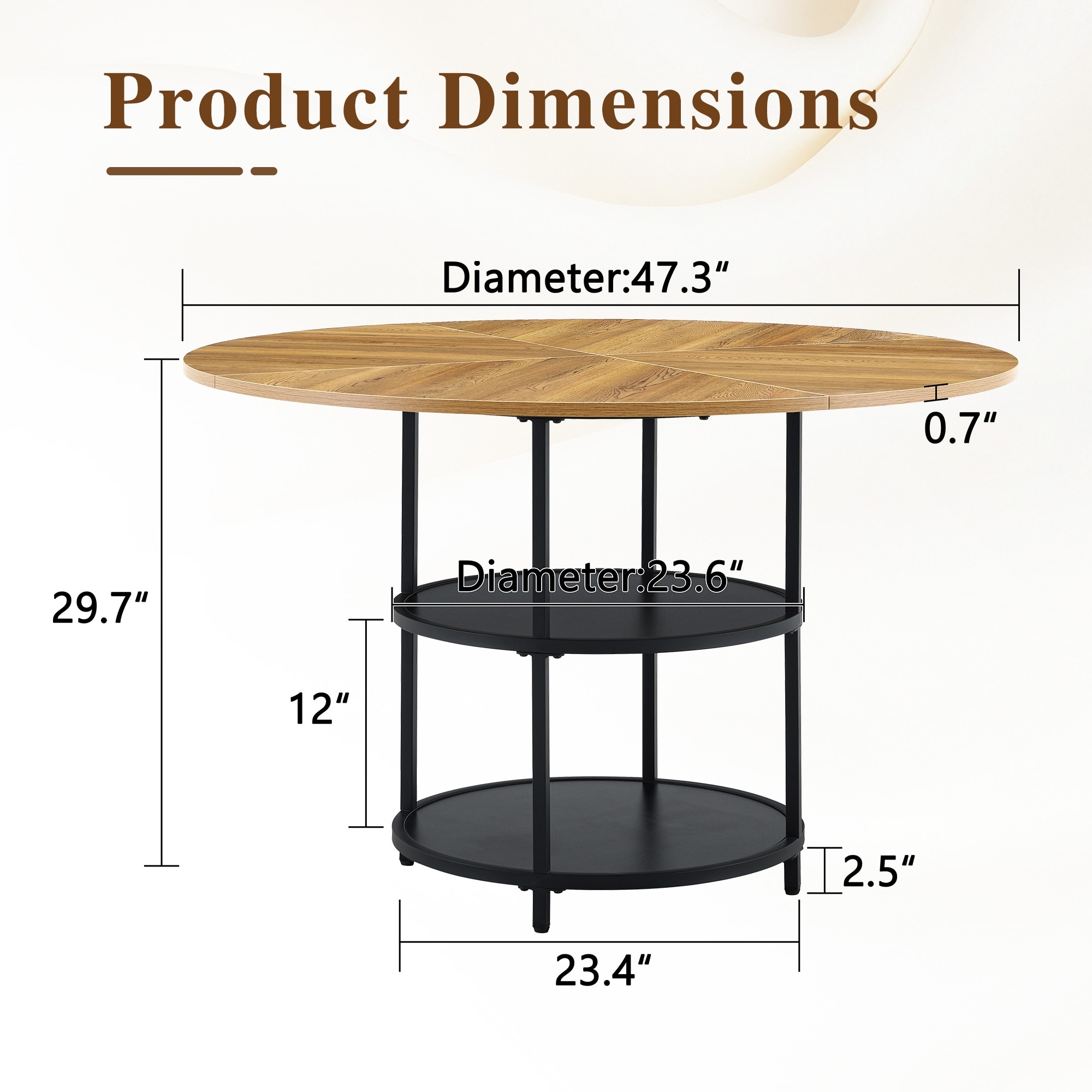 47.3-inch diameter modern splicing circular dining table - double-layer storage