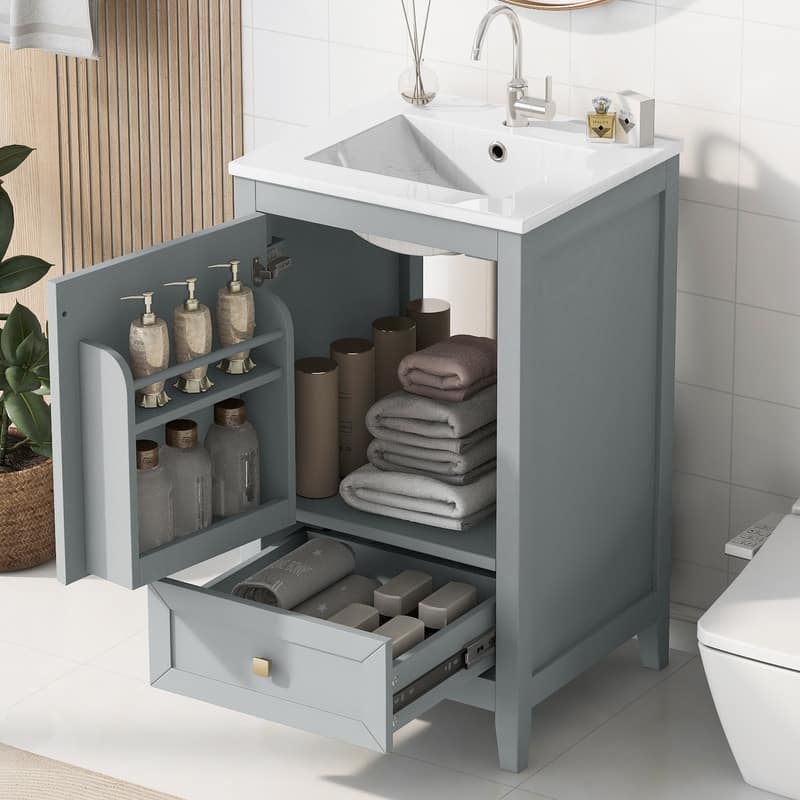 20" Bathroom Vanity with Sink – Soft-Closing Door Cabinet Featuring Storage Rack and Drawer‌ - 20"L x 18.3"W x 34"H