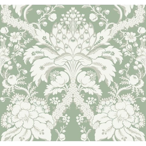 Forbach Green Sure Strip Prepasted Damask French Artichoke Dam Wallpaper Covers about 60.75 sq. ft.