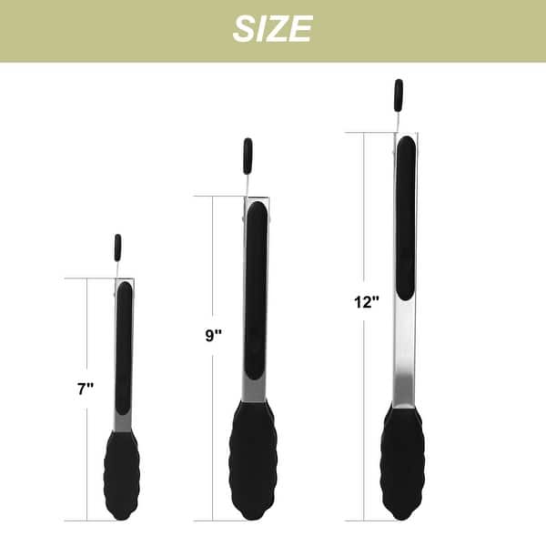 dimension image slide 2 of 4, Stainless Steel Kitchen Tongs Set Silicone Cooking Tongs 3Pcs