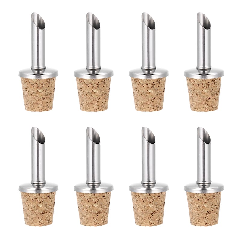 8Pcs Stainless Steel Bottle Pourers, Wine Bottle Stoppers - Silver