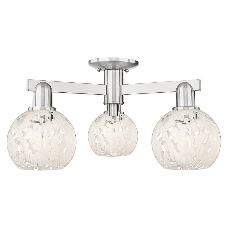 Innovations Lighting 716-3F-10-24 White Mouchette Semi-Flush White - Brushed Satin Nickel / White Mouchette