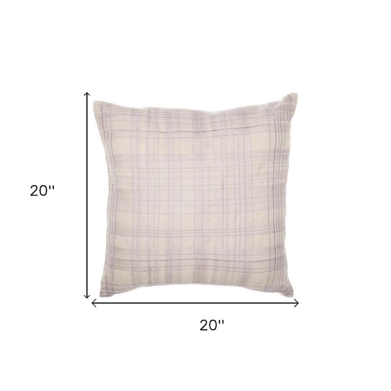 HomeRoots 20" Ivory Check Cotton Blend Throw Pillow With Embroidery