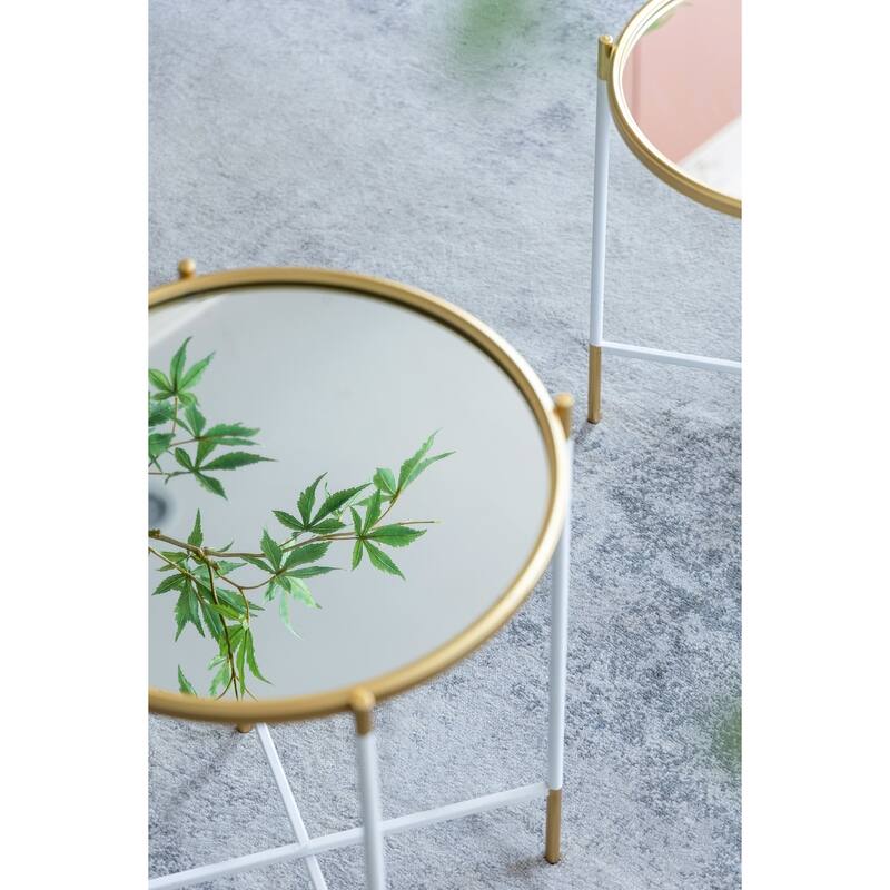 Nesting Side Tables Set of 2 with Glass Tops and Metal Frame