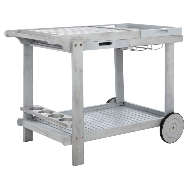 SAFAVIEH Outdoor Nallely Acacia Wood Tea Trolly - 24Wx39Dx30H