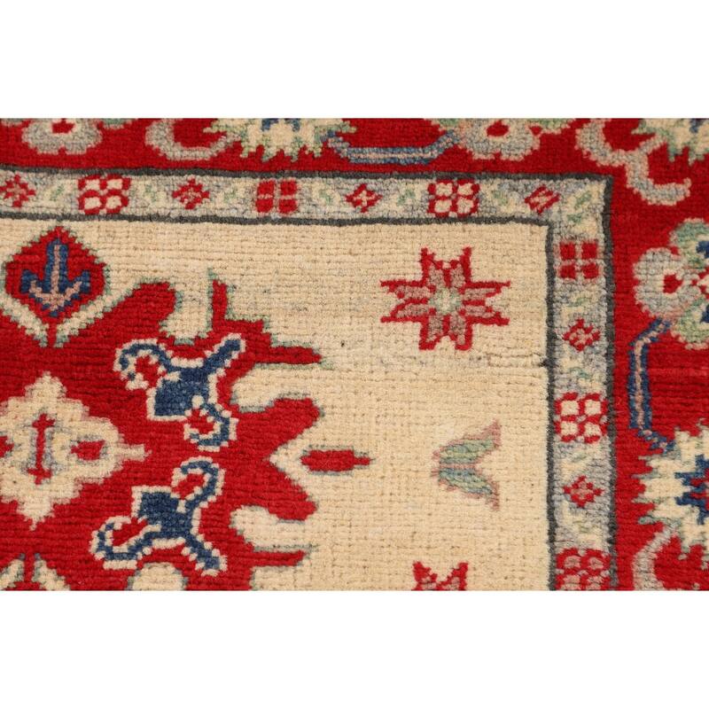 Kazak Foyer Rug Hand-Knotted Traditional Beige Wool Carpet - 2'10" x 3'10"
