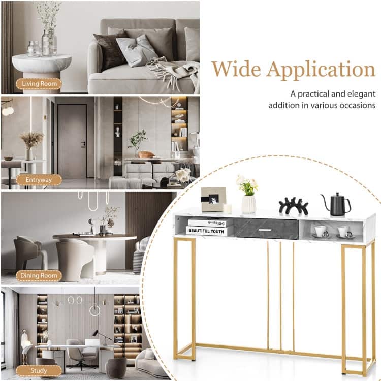 48 Inch 2-Tier Console Table with Drawer - 47.5" x 12" x 35.5" (L x W x H)