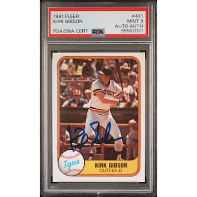 Kirk Gibson 1981 Fleer Signed Baseball Rookie Card #481 Graded PSA 9 Auto Authentic Cert # 95567031 - 8' x 11'
