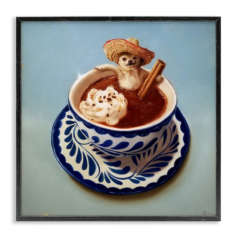 Stupell Chihuahua Hot Chocolate Pet Animal Humor Cafe Framed Wall Art,12x12 - 17 x 17 - Black