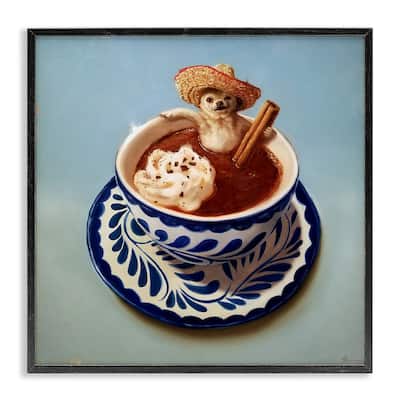 Stupell Chihuahua Hot Chocolate Pet Animal Humor Cafe Framed Wall Art,12x12