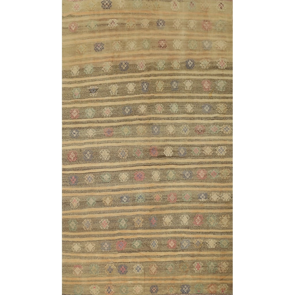 Hand Woven Oriental 100% Wool Carpet Southwestern Tribal Multi-Colored Kilim Area Rug - 8' 5'' X 5' 10''