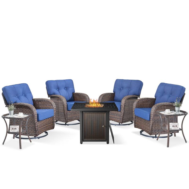 Pocassy Outdoor 30 In Fire Table with Swivel Chair Set