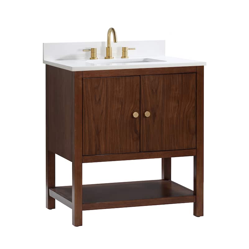 Avanity Zoe 31 in. Vanity Combo in Walnut finish with White Quartz Top