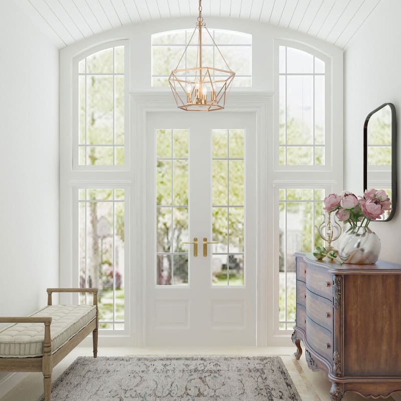 Zeci Modern Farmhouse 4-light Gold Lantern Chandelier Cage Ceiling Lights for Dining Room Foyer Entryway - D15.5'' X H81.5