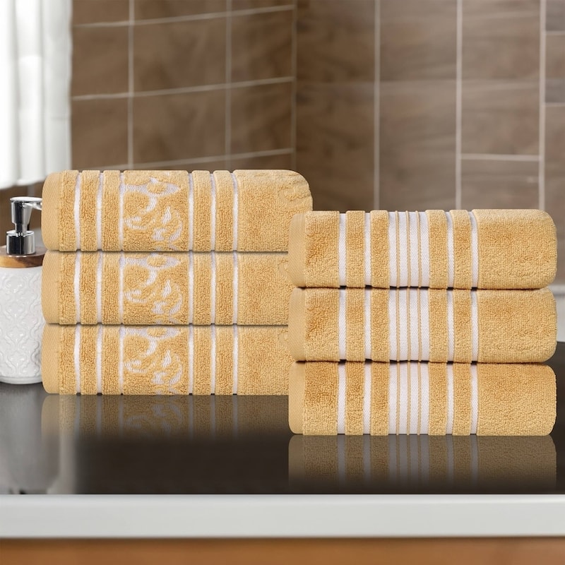Superior Sadie Zero Twist Cotton Solid and Floral Hand Towel Set of 6