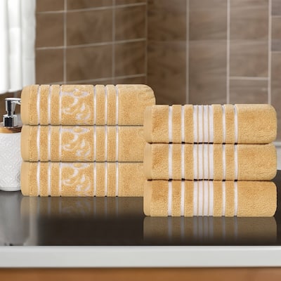 Superior Sadie Zero Twist Cotton Solid and Floral Hand Towel Set of 6